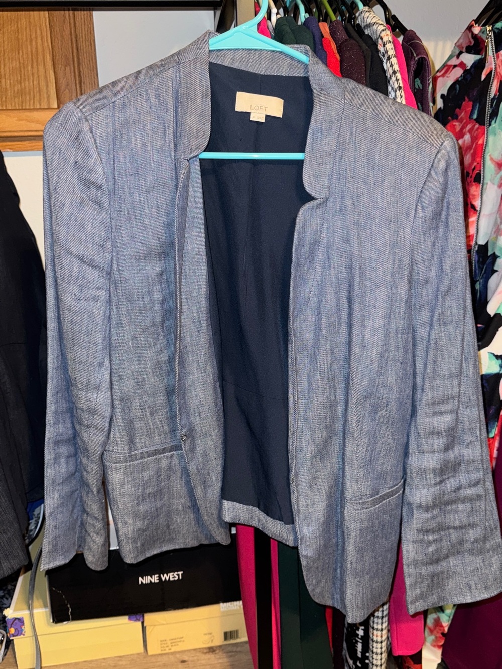 LOFT Women's Light Blue Open-Front Collarless Blazer
